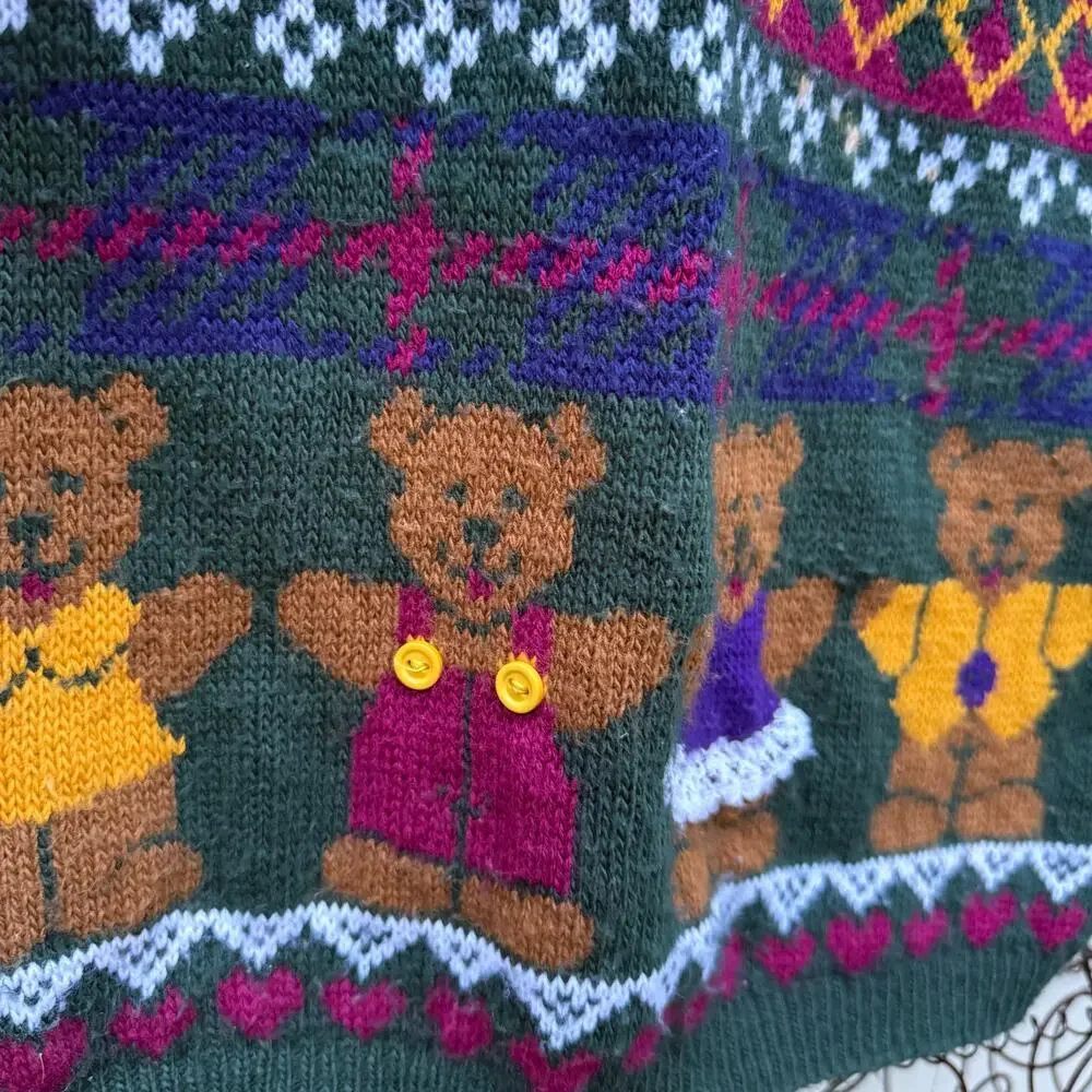 Vintage 90s Jet Set kids 3d bears buttons sweater size medium